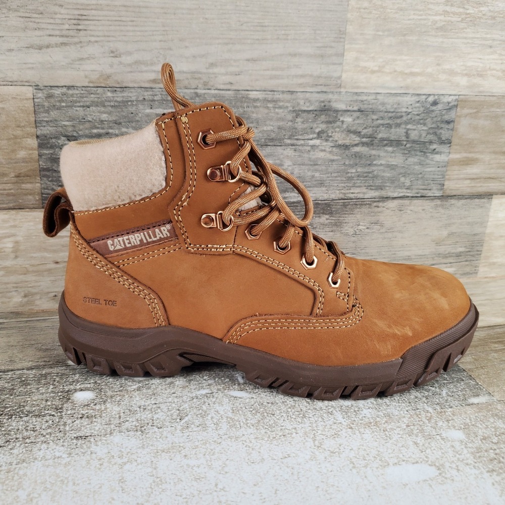 Cat Tess Womens Work Boots Sz 8 Comfort Sundance Leather Round Steel Toe Lace Up